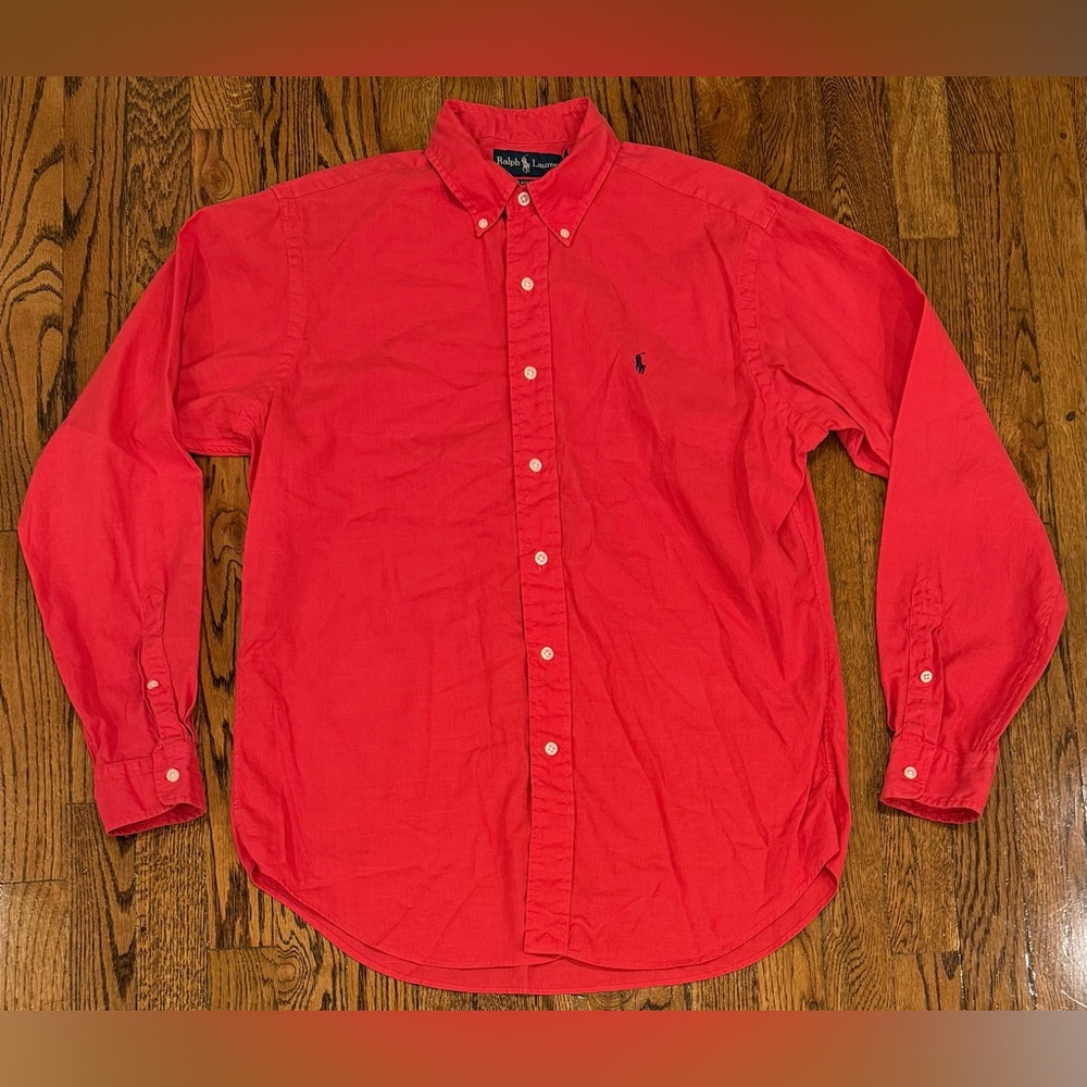 VTG Polo Ralph Lauren Lightweight Linen Cotton L/S Button Down Shirt Pink Medium